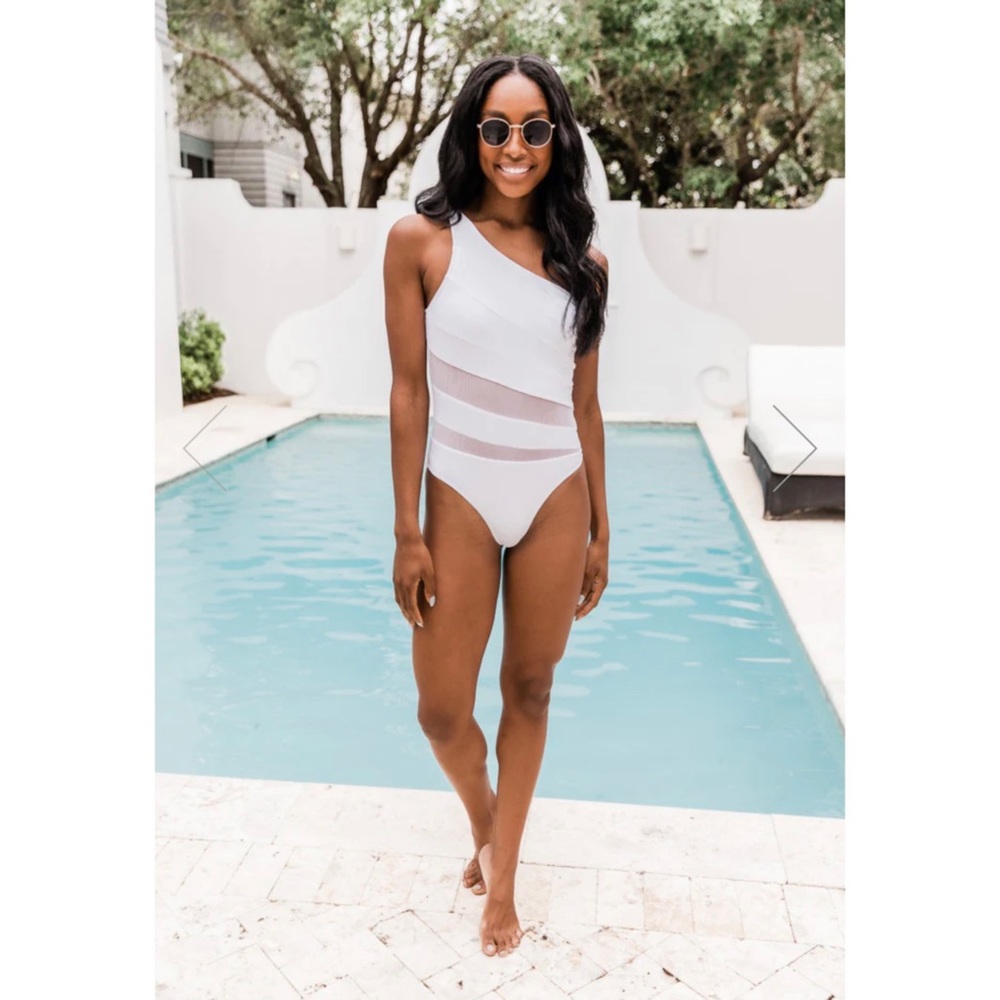 Pink Lily Beyond the Sea Mesh One Piece One Shoulder Swimsuit - Picture 5 of 16